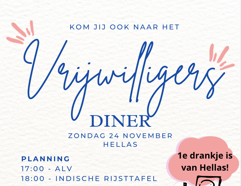 Vrijwilligers diner! Kom jij ook?